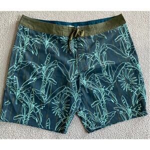 Billabong Swim Trunks 38 Hawaiian Floral Drawstring Recycler Pro Blue Shorts